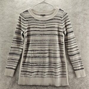 Talbots Women's XS Gray White Black Striped‎ Sweater Cotton Polyester Blend